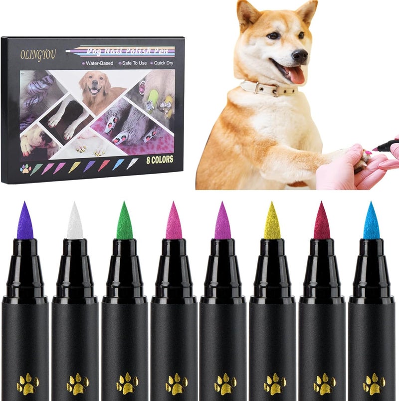 OLINGYOU Dog Nail Polish， Dog Nail Polish Pens Quick Dry-8 Colors, Pet Nail Polish Set for Dogs， DIY Dogs Puppy Nails, Dog Safe Nail Polish Non Toxic, Odorless, Easy to Apply - Image 1